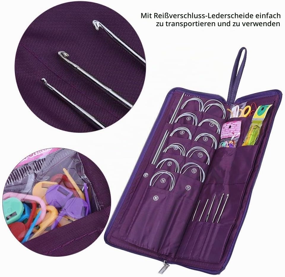 Rundstricknadeln Set, 104 Stücke Stahl Austauschbar Stricknadeln Häkelnadel Weben Werkzeug mit Aufbe