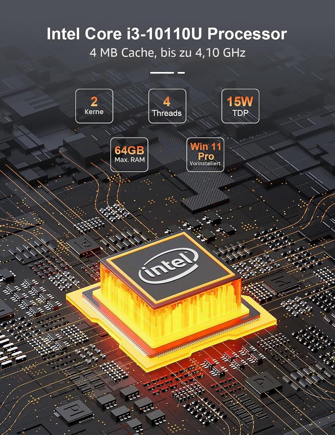 Baieyu Industrie PC Lüfterlos Windows 11 Pro, Core i3-10110U Industrie PC 8 GB DDR4 RAM 256 GB M.2 S