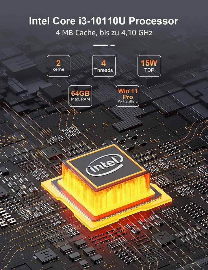 Baieyu Industrie PC Lüfterlos Windows 11 Pro, Core i3-10110U Industrie PC 8 GB DDR4 RAM 256 GB M.2 S
