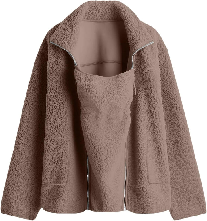 Umstandsjacke mit Babyeinsatz Warm Teddy Fleecejacke Umstands Baumwolljacke Winter Umstandsmode 2 in