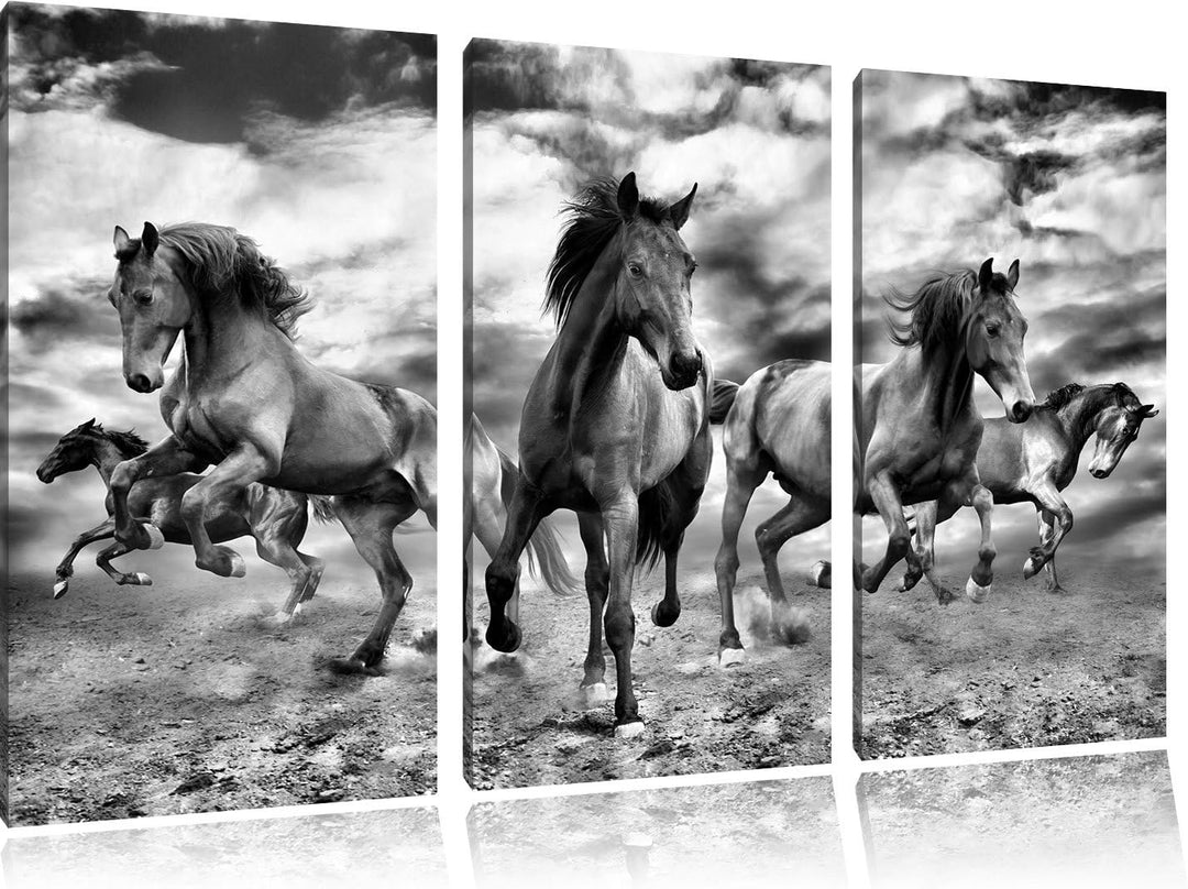 Pixxprint Western Pferde Cowboy als Leinwandbild/Grösse: 3 Teilig (120x80 cm) cm/Wandbild/Kunstdruck