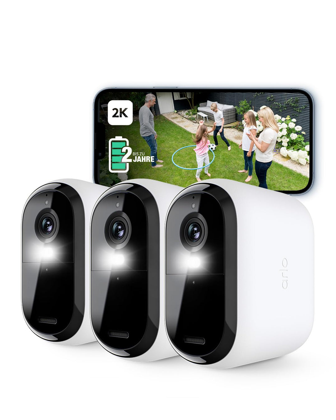 Arlo Essential 2 XL Batterie 2K Überwachungskamera Aussen WLAN, Kabellos, 2K HD Video, Farbnachtsich