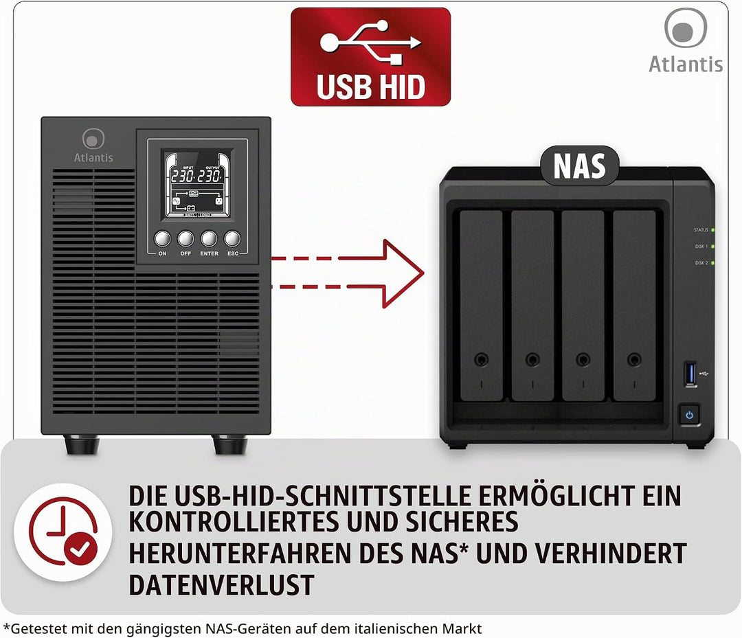 Atlantis A03-OP1502P PRO UPS OnLine USV Server Doppelwandler Reine Sinuswelle 1500VA 1350W, Tower, L