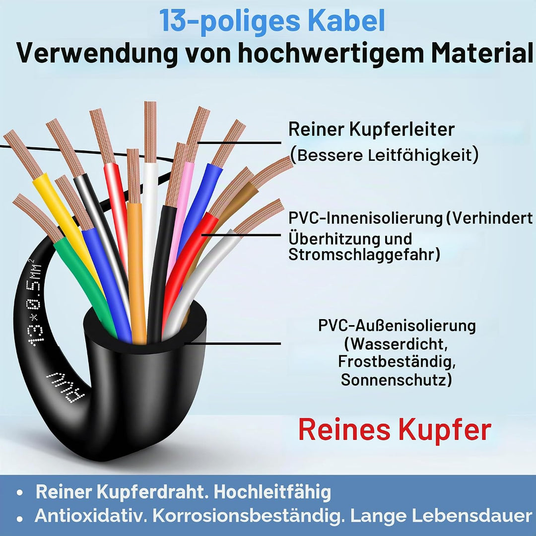 13 adriges Kabel für Anhänger 10m Abschleppseil 13 adriges Anhängerkabel schwarz für Wohnwagen LKW I