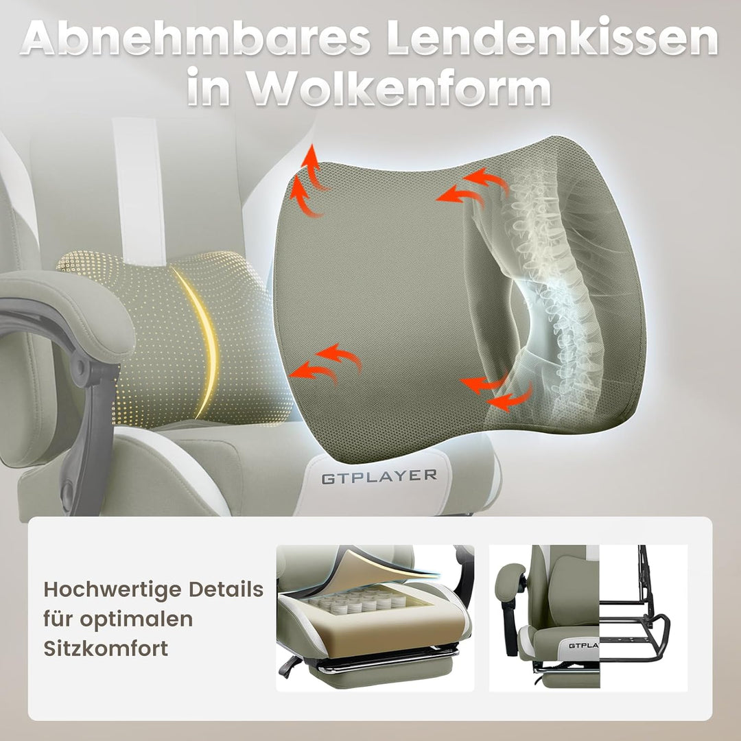 GTPLAYER Gaming Stuhl Bürostuhl Ergonomisch Gaming Sessel mit Kopfstütze und Cloud-Lendenkissen, Gep