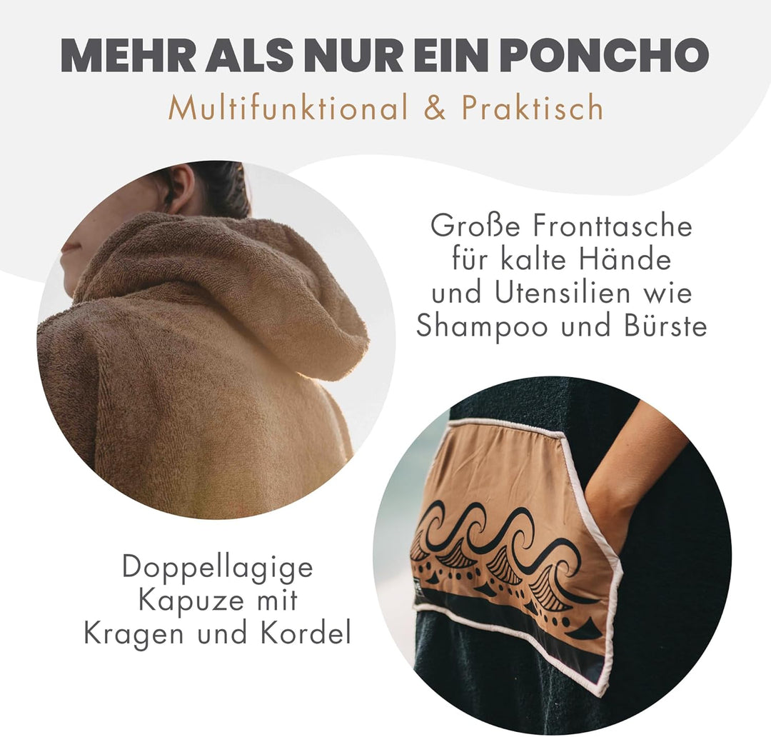 WAVE HAWAII Cumbuco Surfponcho für Körpergrössen von 160-190 cm Poncho 95% ÖKO Baumwolle Umkleidehil