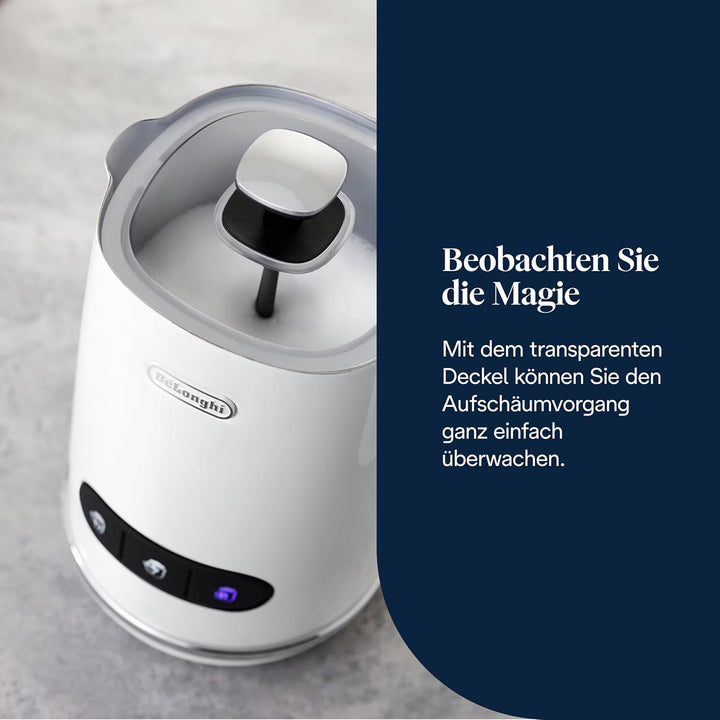 De'Longhi Elektrischer Milchaufschäumer LatteMix EMF3.W, für heisse & kalte Milch & pflanzlichen Alt