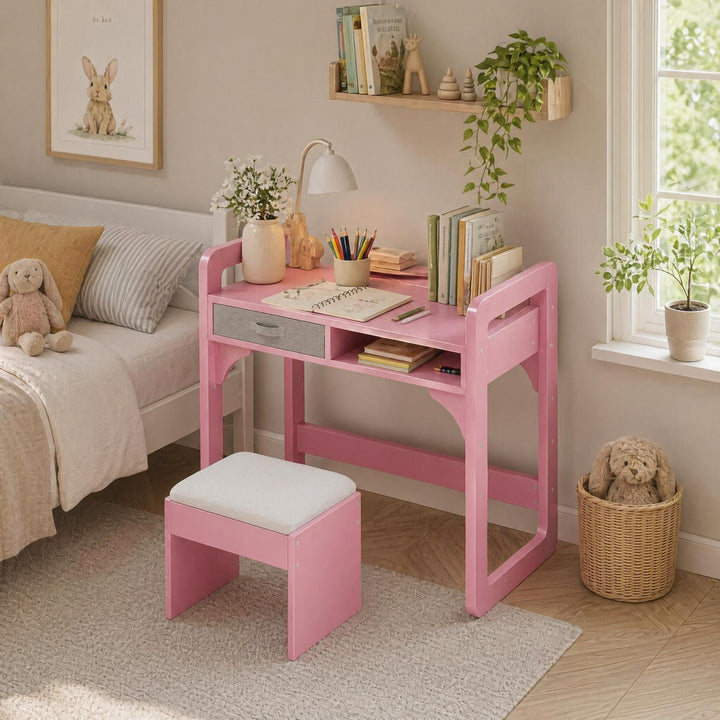 Kinderschreibtisch Mit Stuhl Set, Höhenverstellbarer Kindertisch Mit Stauraum, Ergonomischer MDF Hol