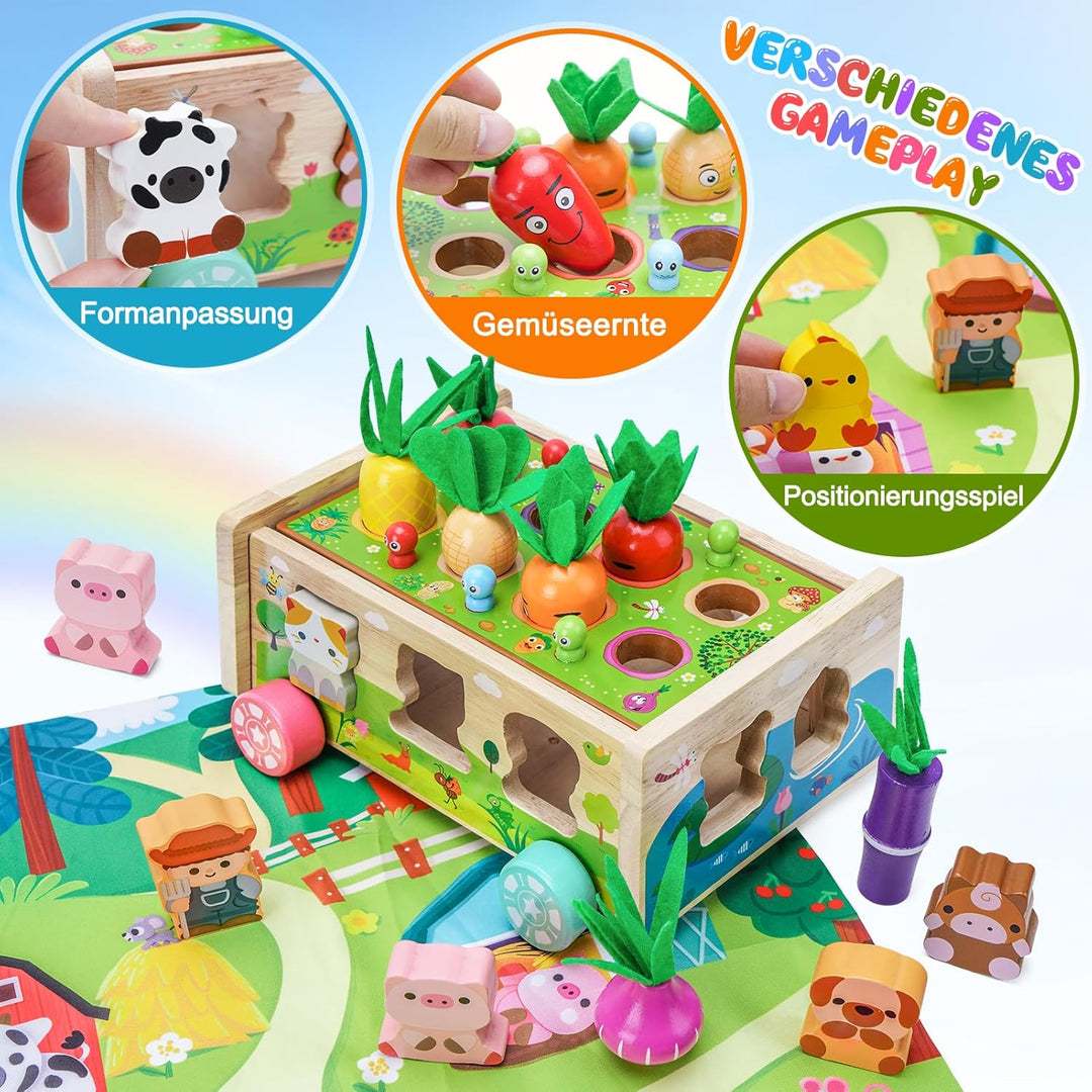 Montessori Spielzeug ab 1 2 3 Jahr | Holzspielzeug mit Karte 7-in-1 Farmspiel Motorikspielzeug aus H