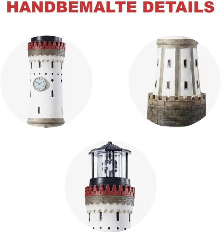 Solar Leuchtturm „Lindau“ – handbemalte Deko für Garten & Terrasse, rotierendes LED-Leuchtfeuer, Sol