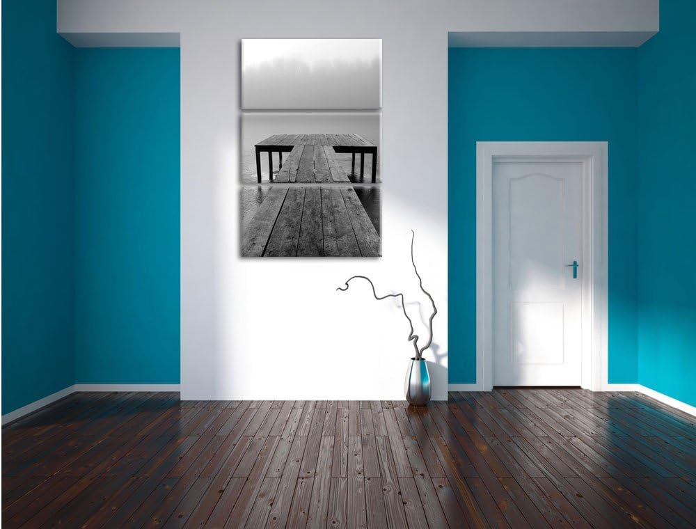 Pixxprint Steg am See Nebel 3-Teiler Leinwandbild 120x80 Bild auf Leinwand