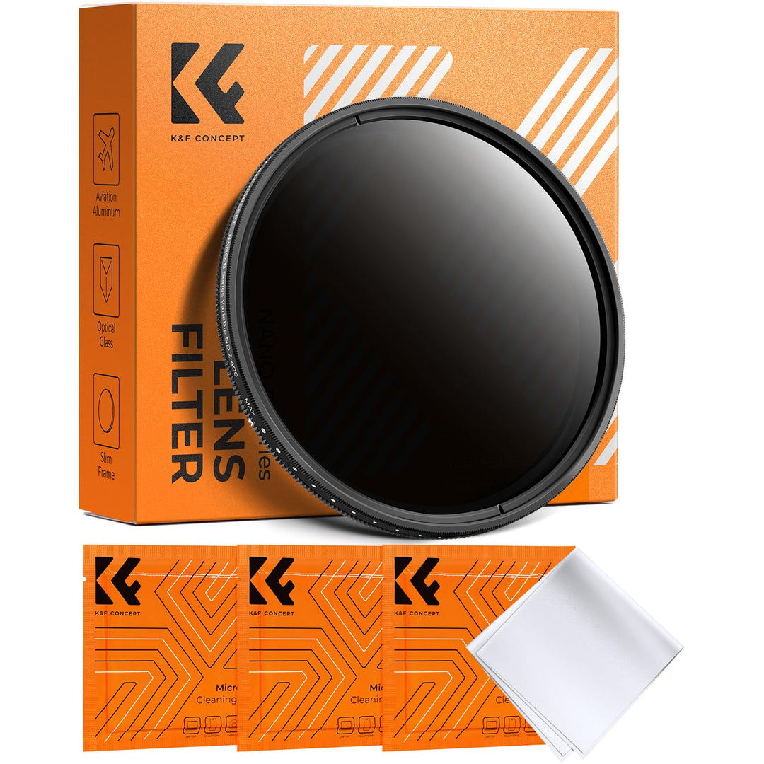 K&F CONCEPT 82mm ND Filter Variabler Graufilter ND2-ND400 (1-9 Blendenstufen) mit DREI Reinigungstüc