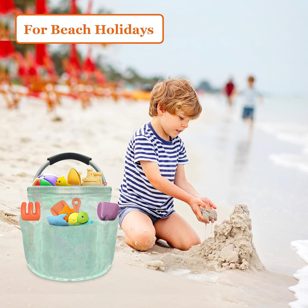 17L Einkaufskorb Faltbar, Strandtasche mit Henkel und 6 Taschen, Tragbarer Putzmittel Organizer aus