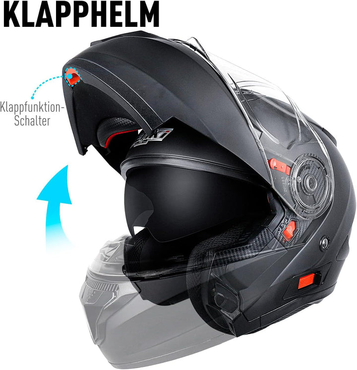 NENKI Helm Motorrad, Motorradhelm Zertifiziert nach ECE 22.06, Klapphelm Motorrad Herren, Schwarzer