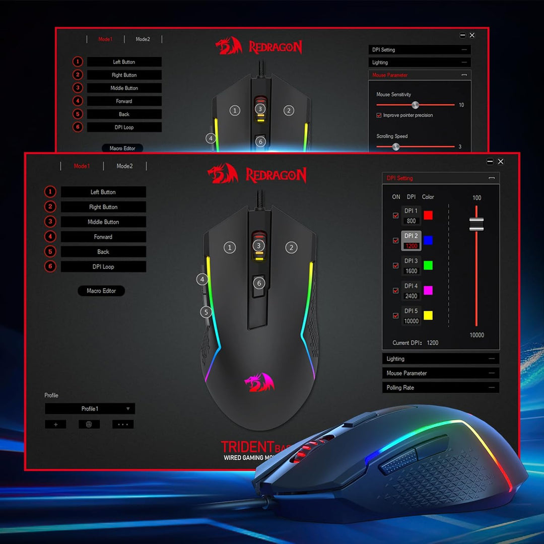 Redragon M616 RGB-Gaming-Maus, kabelgebundene optische Maus mit 10000 DPI, 6 programmierbaren Tasten
