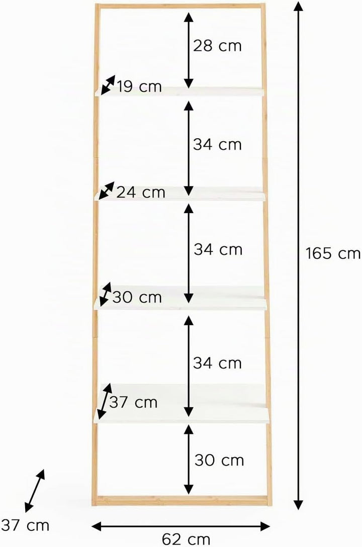 Homes &amp; Jones Leiterregal Jasper 60x36,5x165 cm in Weiss - Design Regal mit 4 Ablagen aus Massivholz