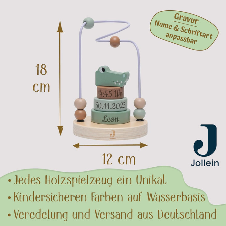 Motorikschleife personalisiert mit Name, Datum & Uhrzeit – Jollein FSC Holz Aktivitätsspirale & Stap