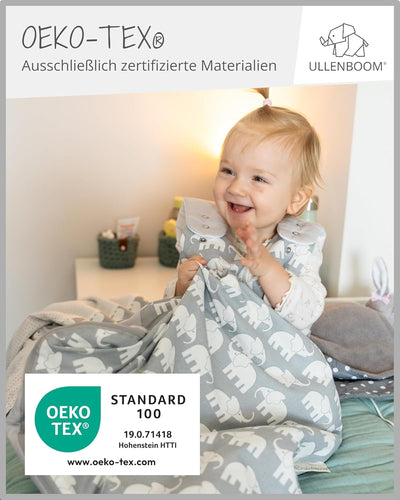 ULLENBOOM Sommerschlafsack Baby Blau Hellblau Grau (Made in EU) - Aus OEKO-TEX Materialien - 0,5 TOG
