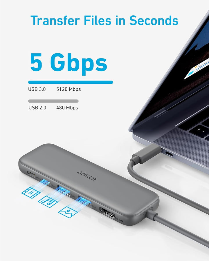 Anker USB C Hub, 332 USB-C Hub (5-in-1) mit 4K HDMI Display, 5Gbps Datenanschluss und 2 USB-A Ports