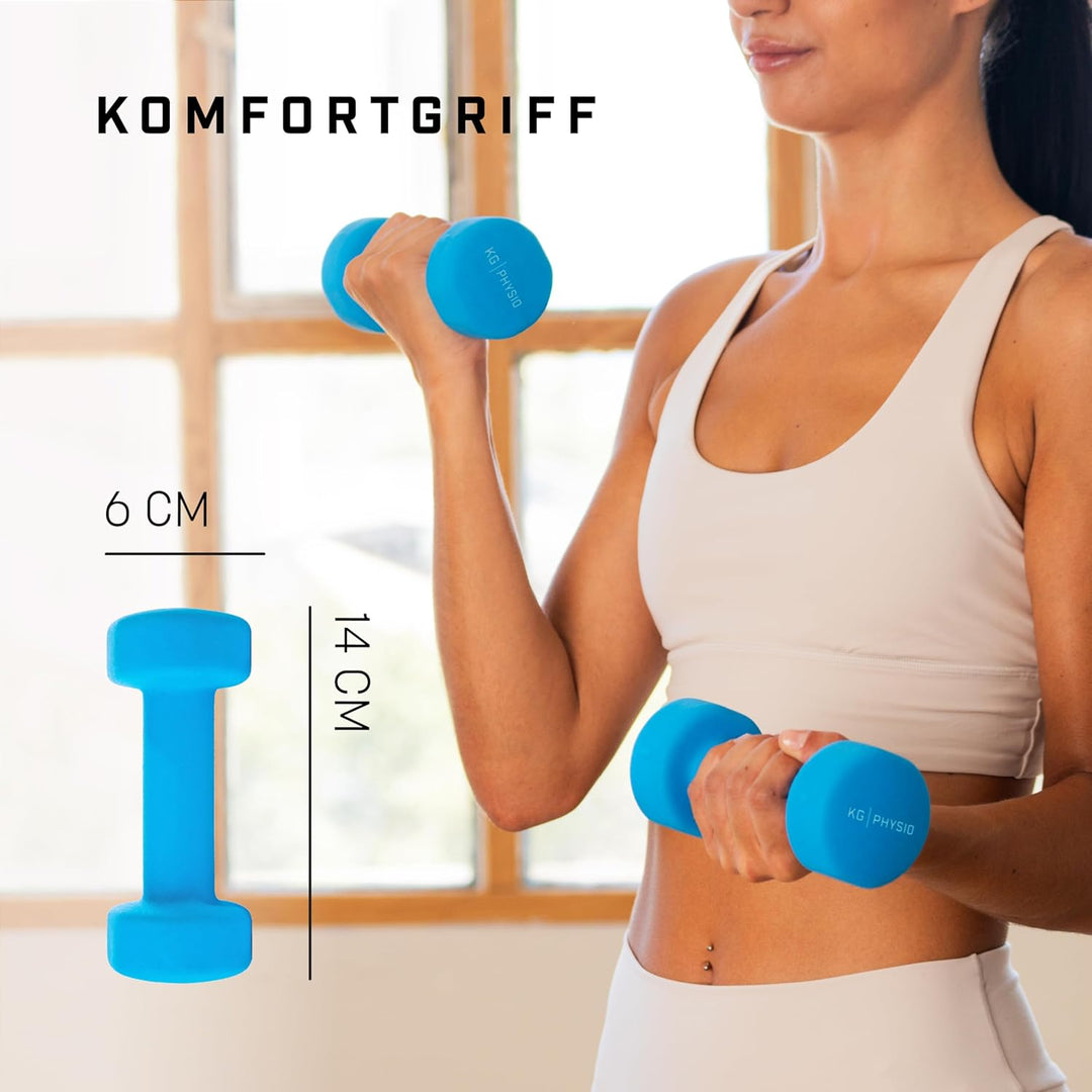 KG Physio Hantelset mit A3-Übungsposter - Neopren Kurzhanteln 2er Set - Fitness Gewichte aus Gusseis