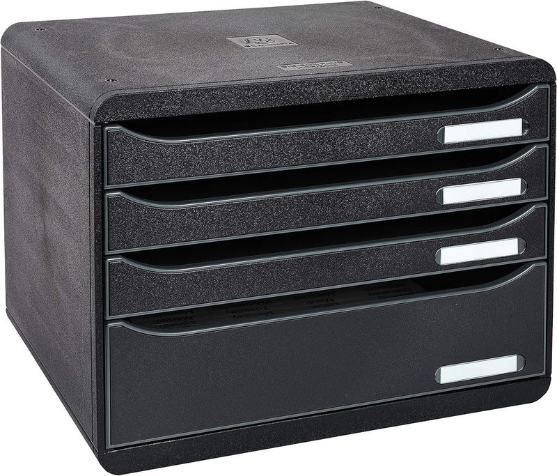 Exacompta 315714D Ablagebox EcoBlack Querformat mit 4 Schubladen für DIN A+ Dokumente. Belastbare Sc