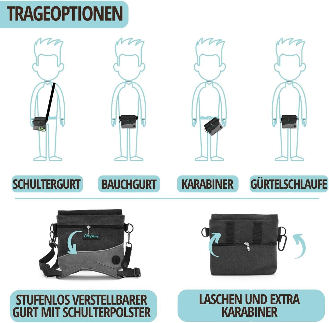 PetLove Leckerlibeutel für Hunde • Futterbeutel mit Magnetverschluss • Inklusive Kotbeutelspender &