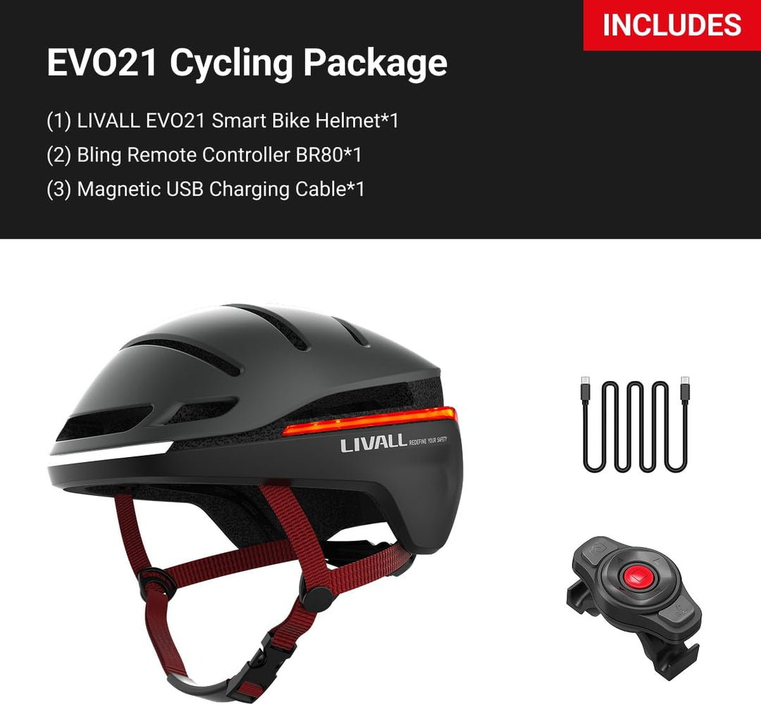 LIVALL EVO21 Smart Fahrradhelm mit Licht, Smart Helm mit Weitwinkellicht | Blinker | Bremswarnleucht