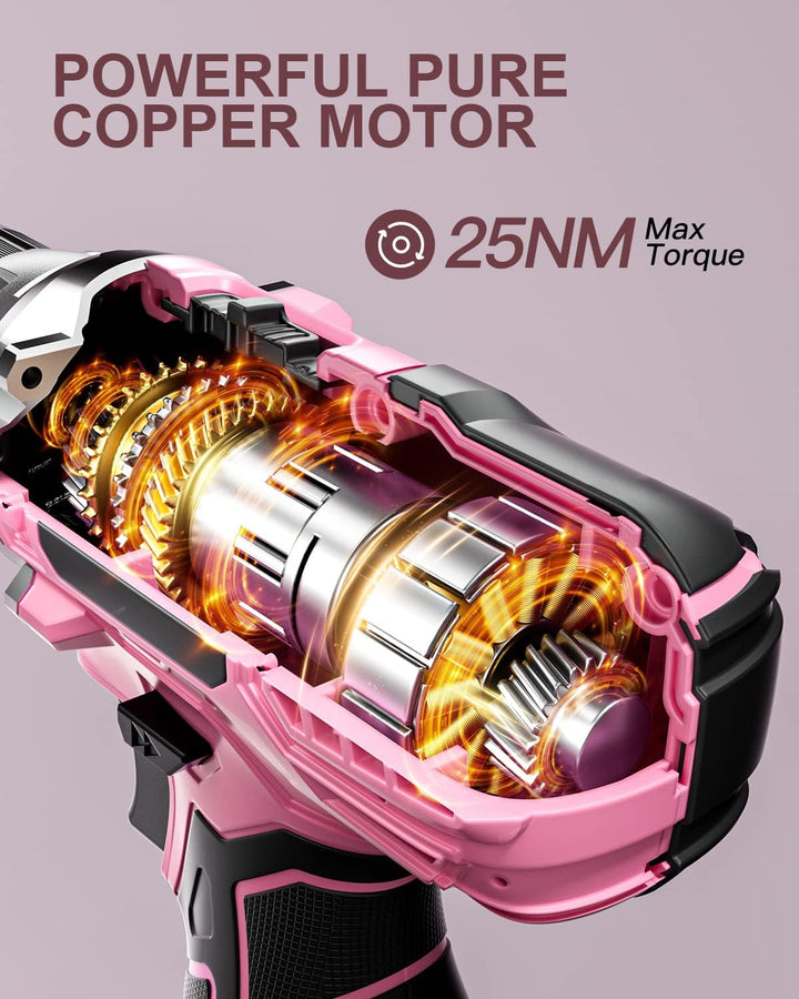 Akkuschrauber 12V Pink Rosa, Akkubohrer Klein, Akku Bohrschrauber Set mit 15 Zubehör und Tasche, 18+