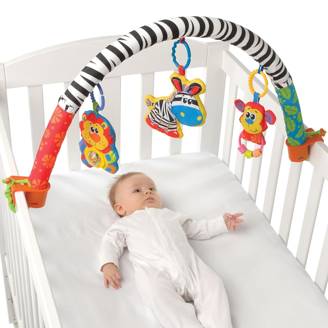 Playgro Krabbeldecke mit Spielbogen, Mit abnehmbarem Spielzeug, Ab 0 Monate, Safari Super Gym, Bunt,