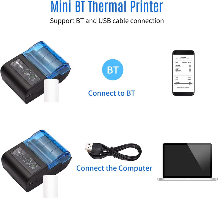 XGR-POS581 Mini Tragbarer Thermodrucker Belegticketdrucker 2 Zoll Wireless USB Beleg Ticket Drucker