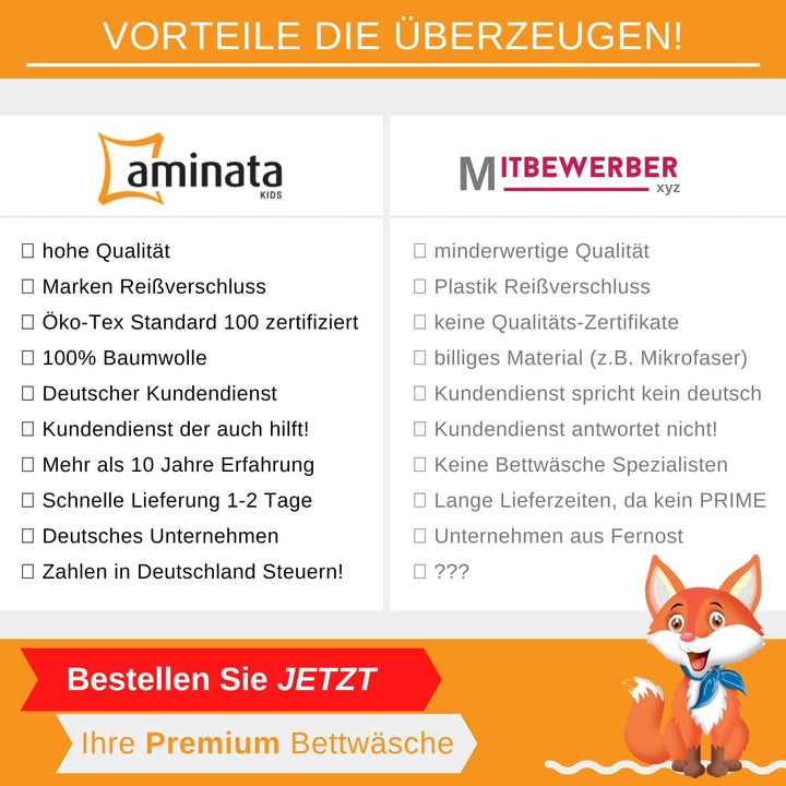 Aminata kids Bettwäsche 135 x 200 Einhorn-Motiv Mädchen Baumwolle, Reissverschluss, Kinder-Wende-Bet
