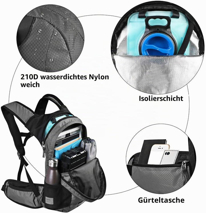 Lunidry Trinkrucksack Fahrradrucksack mit Trinkblase 2L Wasserdicht Sportrucksack, 20L Hydration Ruc