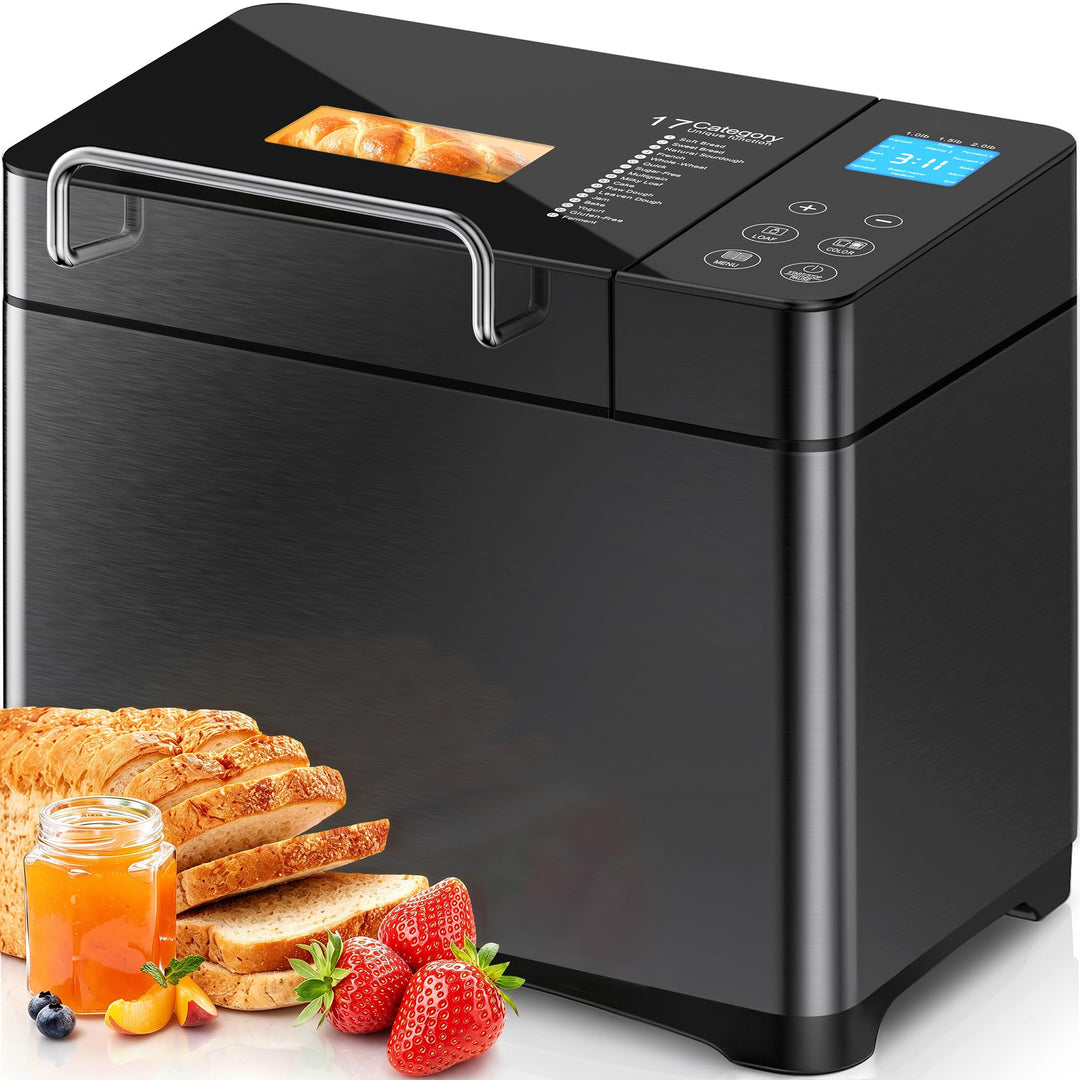 710W 1KG Konvektions Brotbackautomat mit Doppelten Heizrohren, 17 in 1 Edelstahl Brotbackmaschine, K