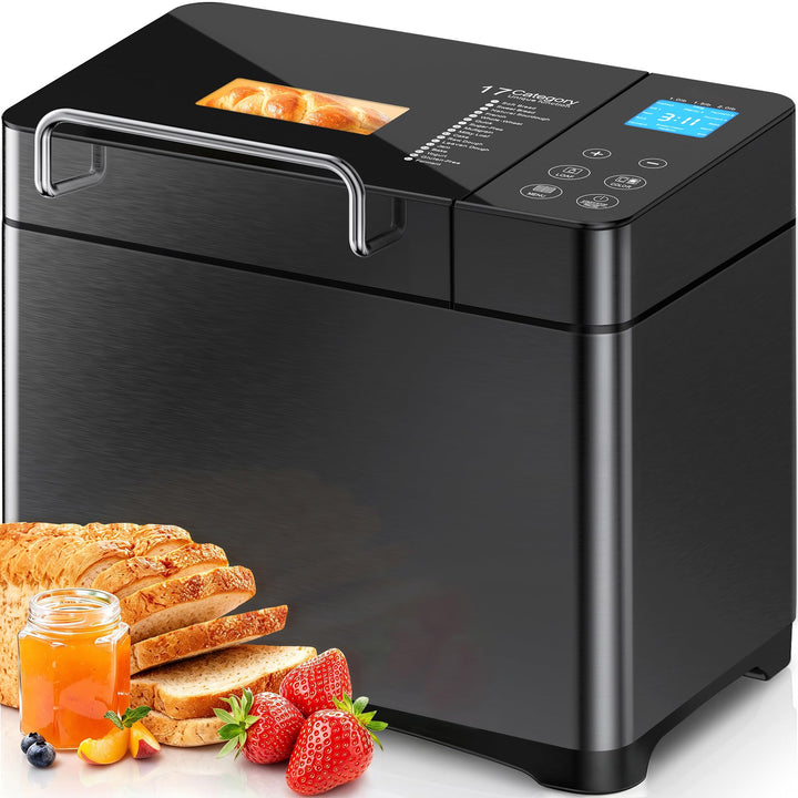 710W 1KG Konvektions Brotbackautomat mit Doppelten Heizrohren, 17 in 1 Edelstahl Brotbackmaschine, K