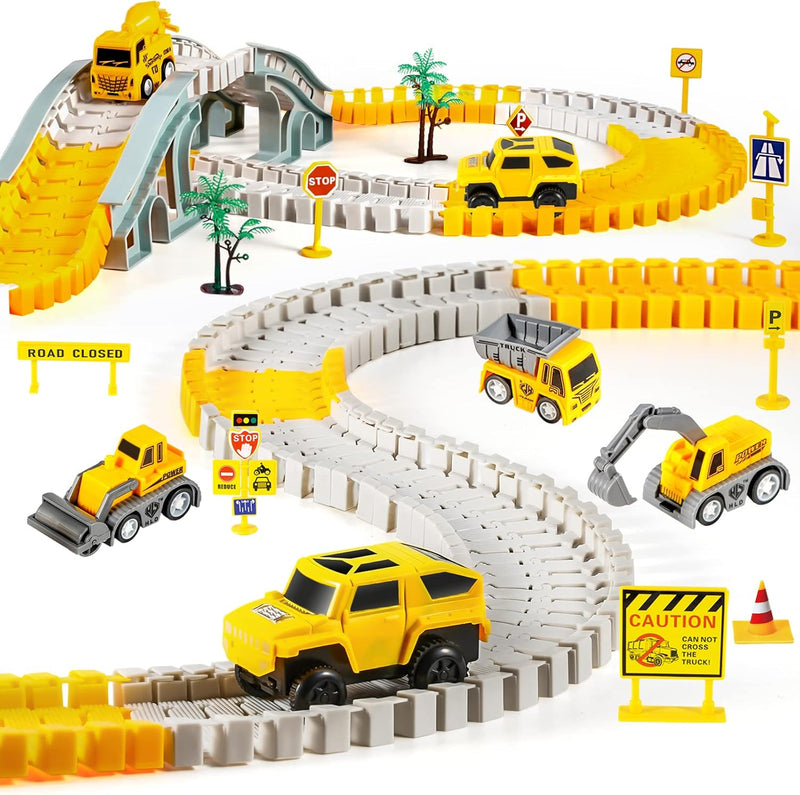 Kizplays 260pcs Autorennbahn Rennbahn 6 Cars Bagger Spielzeug ab Spielzeugautos Autobahn ab 3 4 5 6