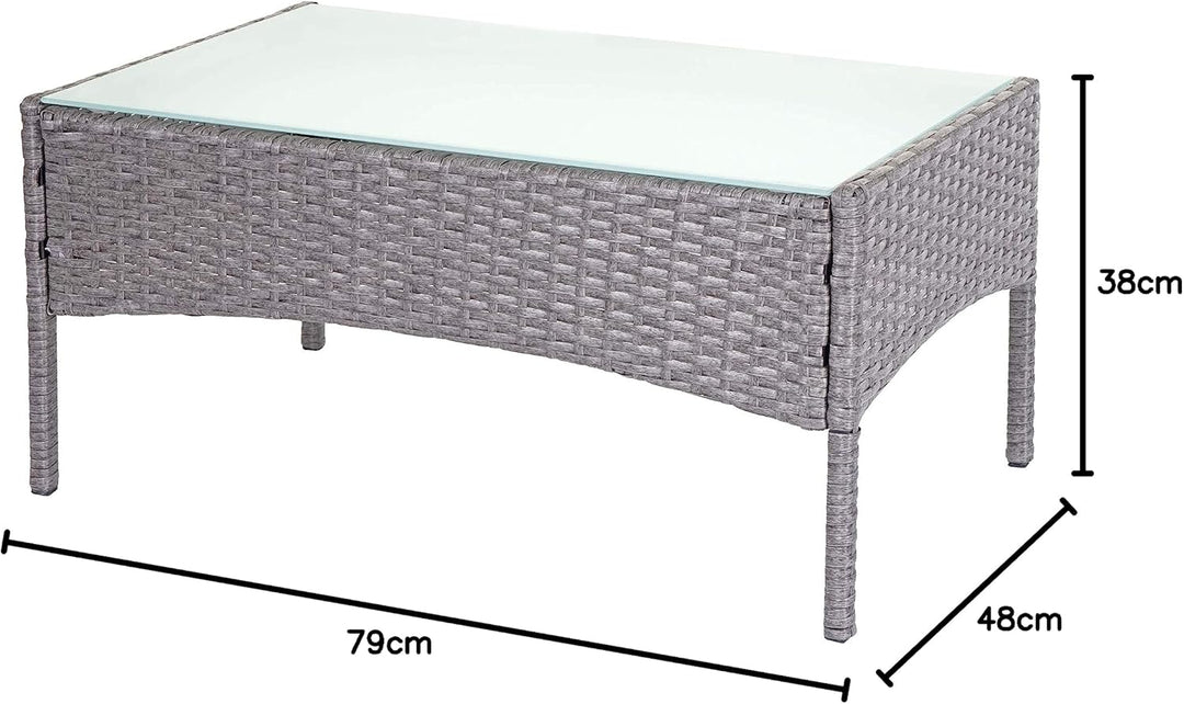 Mendler Poly-Rattan Gartentisch Halden-AM, Beistelltisch Tisch mit Glasplatte - grau, Grau