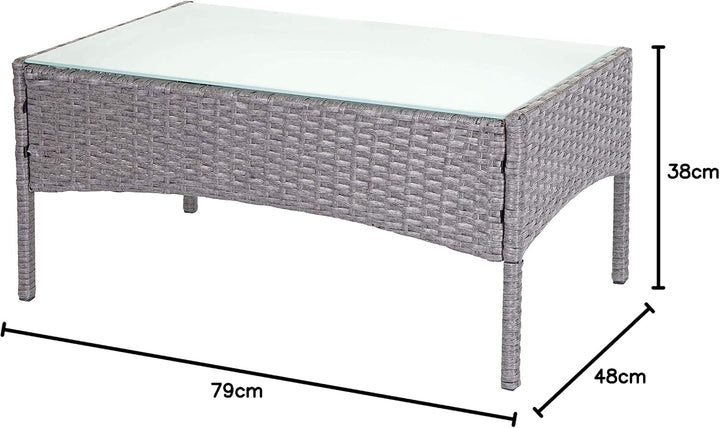 Mendler Poly-Rattan Gartentisch Halden-AM, Beistelltisch Tisch mit Glasplatte - grau, Grau