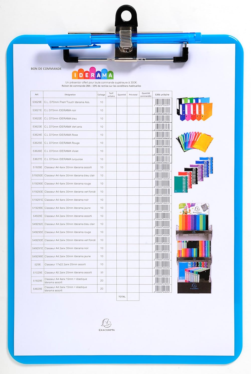 Exacompta 12690E Packung mit 10 Klemmbretter Iderama, 22,5 x 31,5 cm, perfekt für unterwegs, praktis