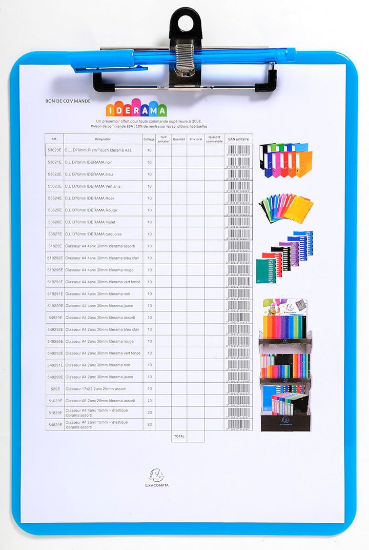 Exacompta 12690E Packung mit 10 Klemmbretter Iderama, 22,5 x 31,5 cm, perfekt für unterwegs, praktis