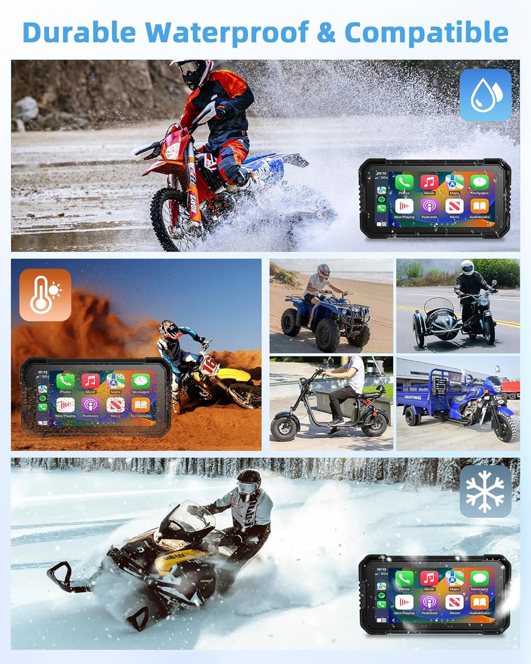 4K Motorrad CarPlay Android Auto mit Dashcam Vorne Hinten, 6,25 Zoll Carplay Bildschirm GPS Dashcam