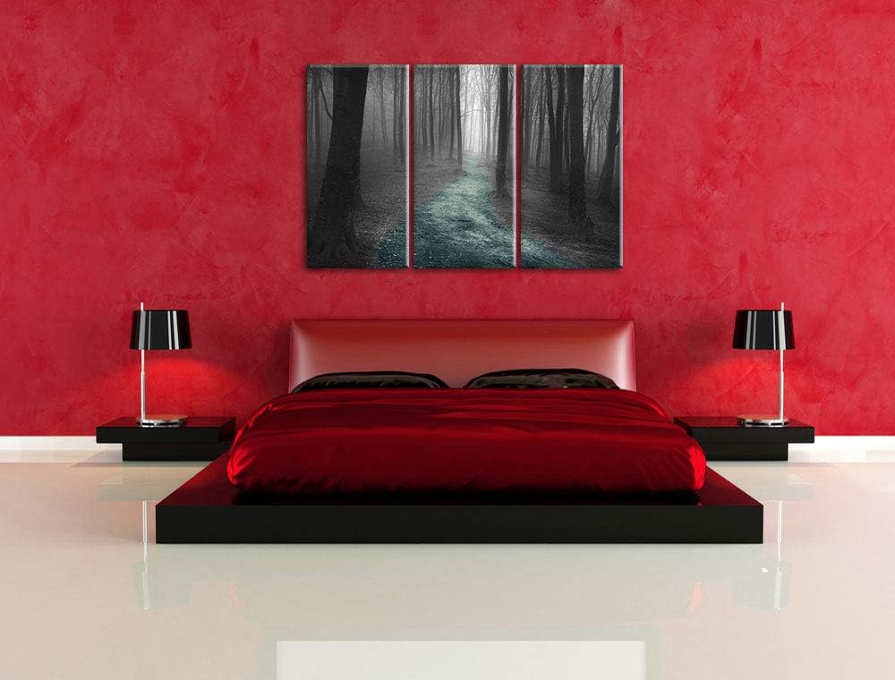 Pixxprint Einsamer Weg im Wald als Leinwandbild | Grösse: 3 Teilig (120x80) | Wandbild| Kunstdruck |