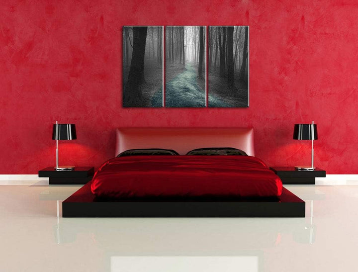 Pixxprint Einsamer Weg im Wald als Leinwandbild | Grösse: 3 Teilig (120x80) | Wandbild| Kunstdruck |