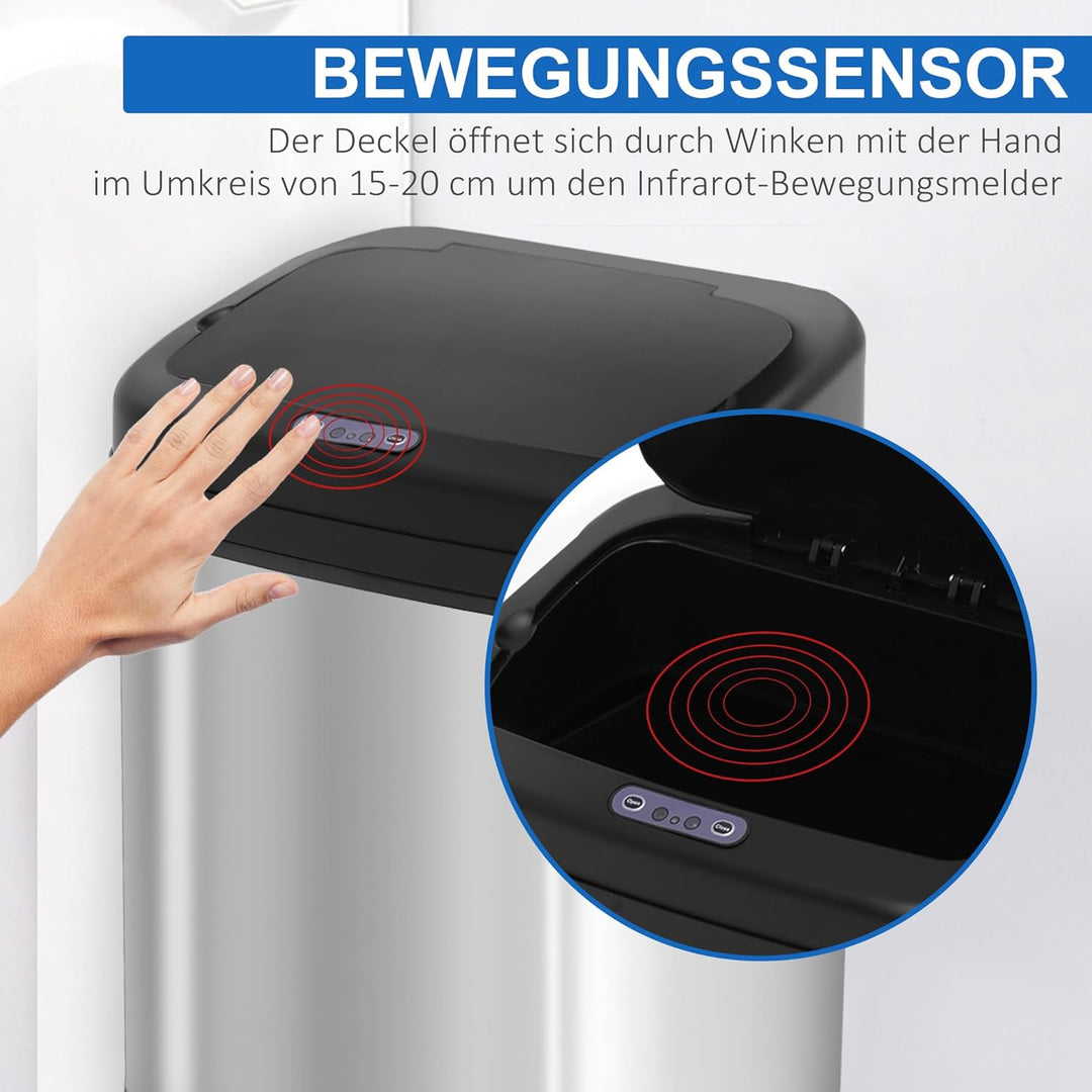 HOMCOM Sensor Mülleimer 20L Edelstahl mit Bewegungssensor Silber+Schwarz | Automatischer Mülleimer,