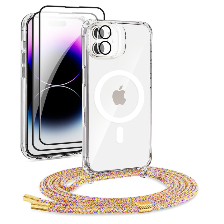 DiDaDi Handyhülle für iPhone 12 Mini Hülle mit Band &amp; Magnet - Transparente Handykette, Abnehmbar mi