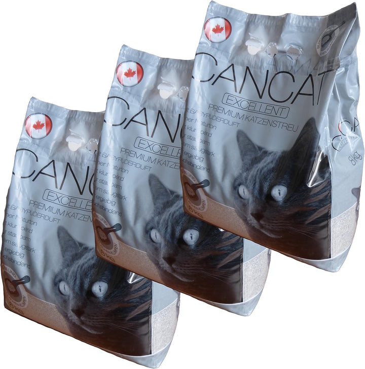 3x8 kg CANCAT Excellent kanadische Premium Katzenstreu Klumpstreu - Babypuderduft innerhalb D (ausse