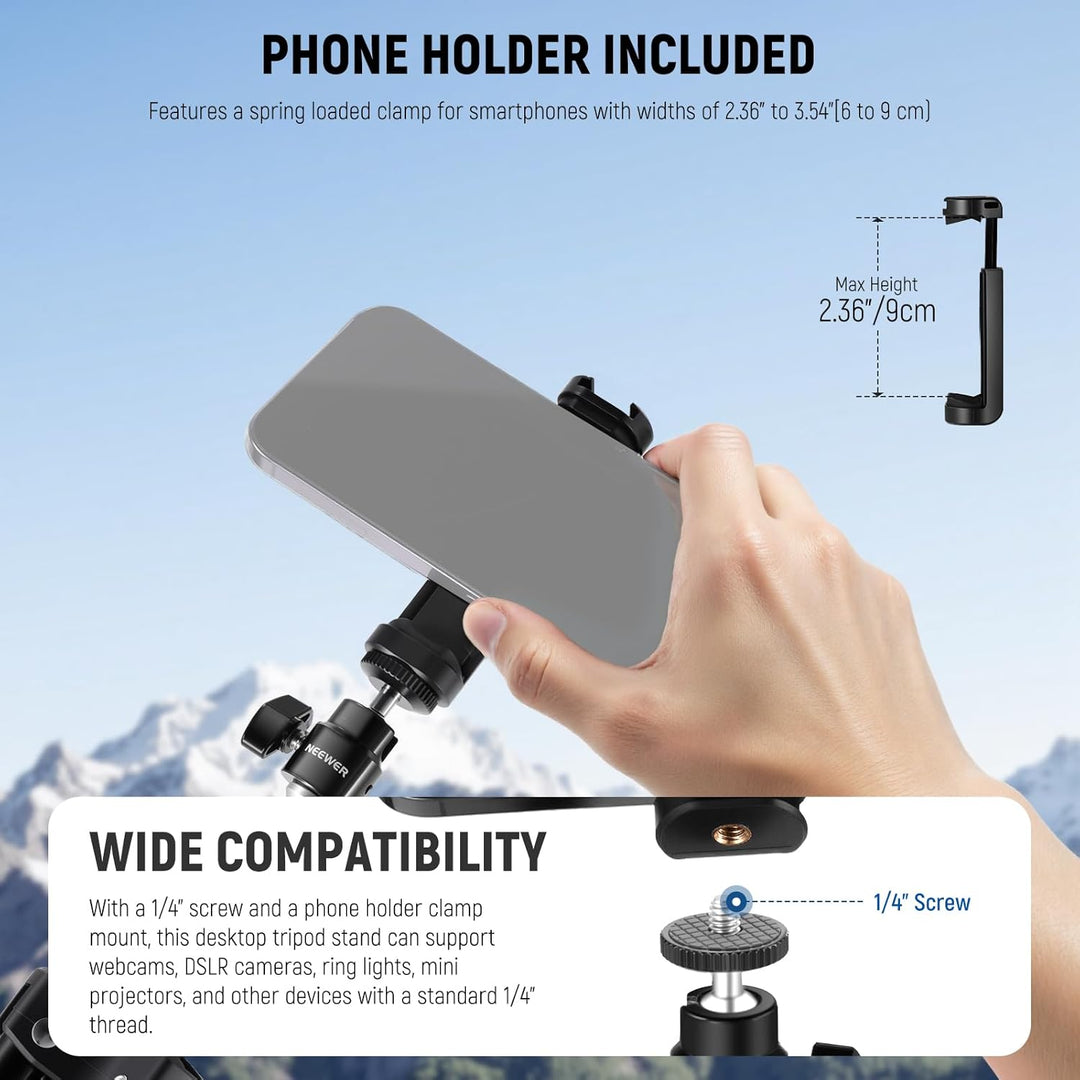 NEEWER Webcam Stativ Stand, Mini Kamera Tisch Stativ mit Handyhalterung, Desktop Tripod kompatibel m