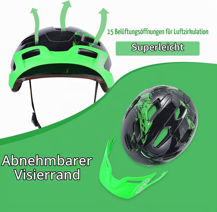 SIFVO Fahrradhelm Kinder Jungen und Mädchen 50-57cm, Kinder Fahrradhelm mit Abnehmbarem Visier Kinde