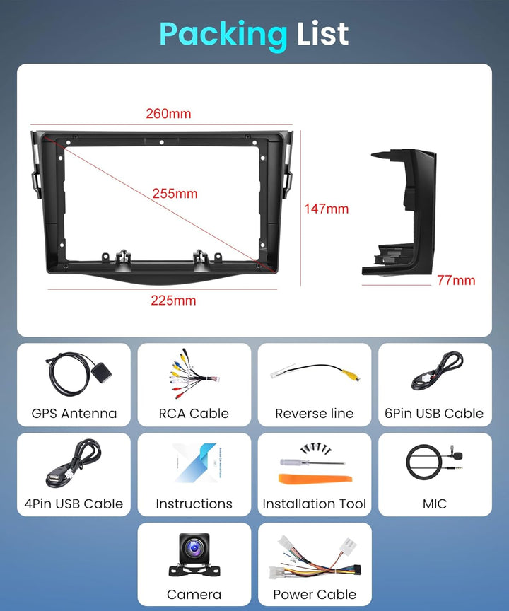 Rimoody 4+64G Android Autoradio für Toyota RAV4 2007-2012 9 Zoll HD Touchscreen Autoradio mit Wirele