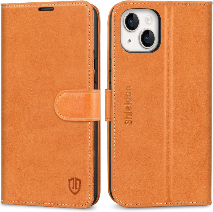 SHIELDON Hülle für iPhone 14 Plus Schutzhülle 2022 [Erstklassig Rindsleder] [RFID-Sperre] [Kartenfac