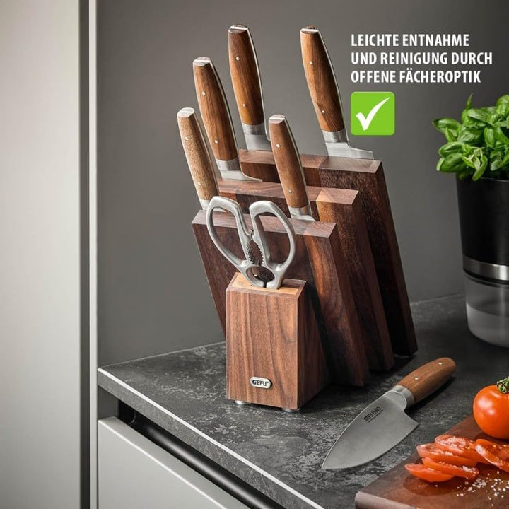 GEFU Magnet-Messerblock ENNO gefächert | Edler Messerhalter aus Walnussholz für bis zu 6 Messer | St